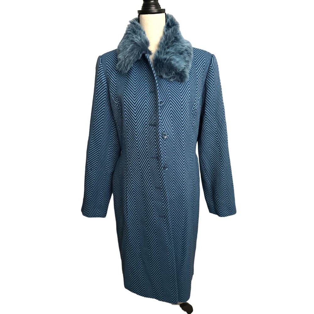 Randolph Duke THE LOOK Blue Chevron Pattern Trench Coat VINTAGE Button Up 16 - Picture 6 of 10